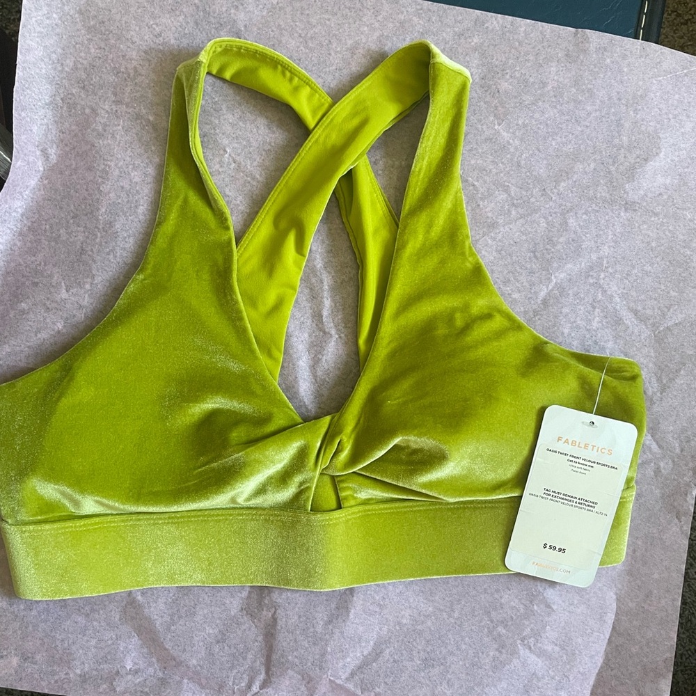NWT Fabletics Lime Green Velvet Sports Bra Sz XL